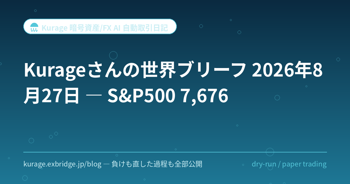 Kurageさんの世界ブリーフ 2026年8月27日 — S&amp;P500 7,676 | Kurage 暗号資産/FX AI 自動取引日記