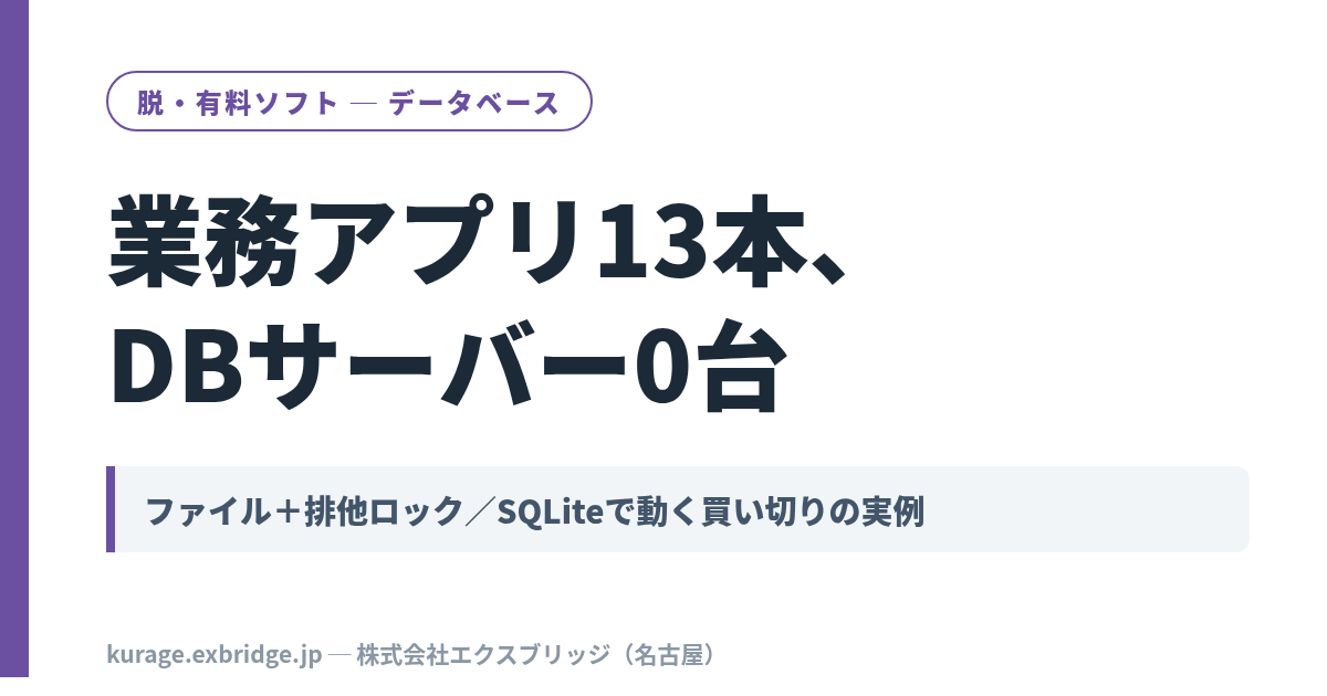 小さい会社の業務システムに、OracleどころかDBサーバーも要らない——ファイルだけで動く買い切りアプリ13本の実例