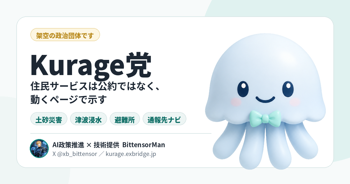 Kurage党（架空政党）の党本部サイト。住民サービスとAI政策推進