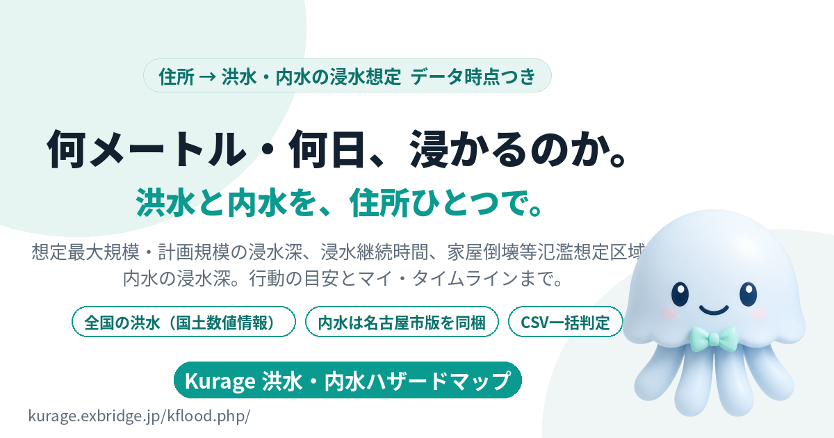 洪水・内水ハザードマップ｜住所で何メートル何日浸かるか調べる
