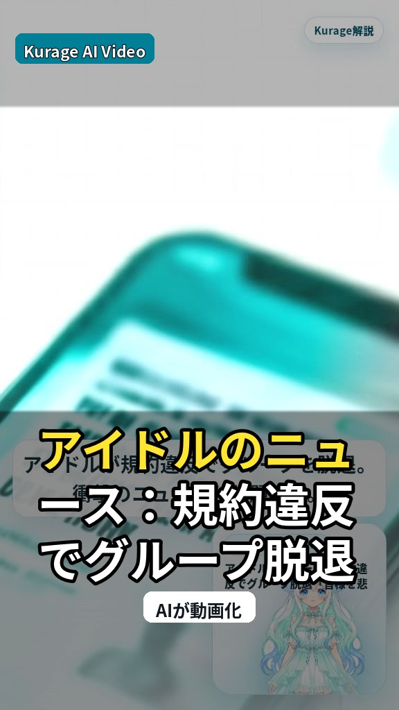 アイドルのニュース：規約違反でグループ脱退「皆様を悲しませるつもりはなか…を読むのサムネイル